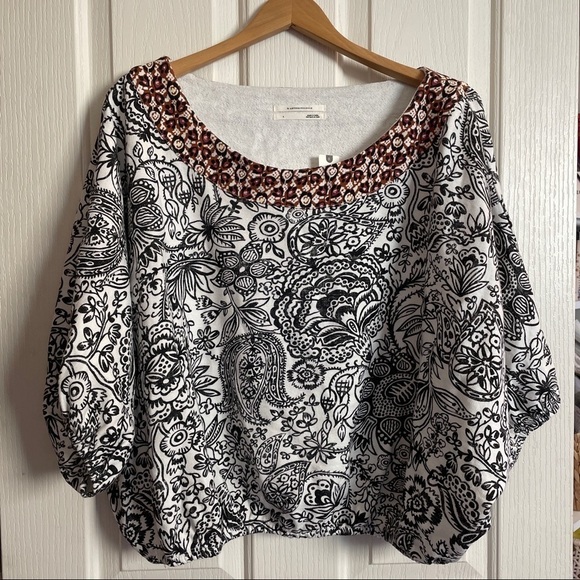 Nwt Anthropologie Samia Top Blouse Women’s tee boho Cotton Black White new - Picture 10 of 13